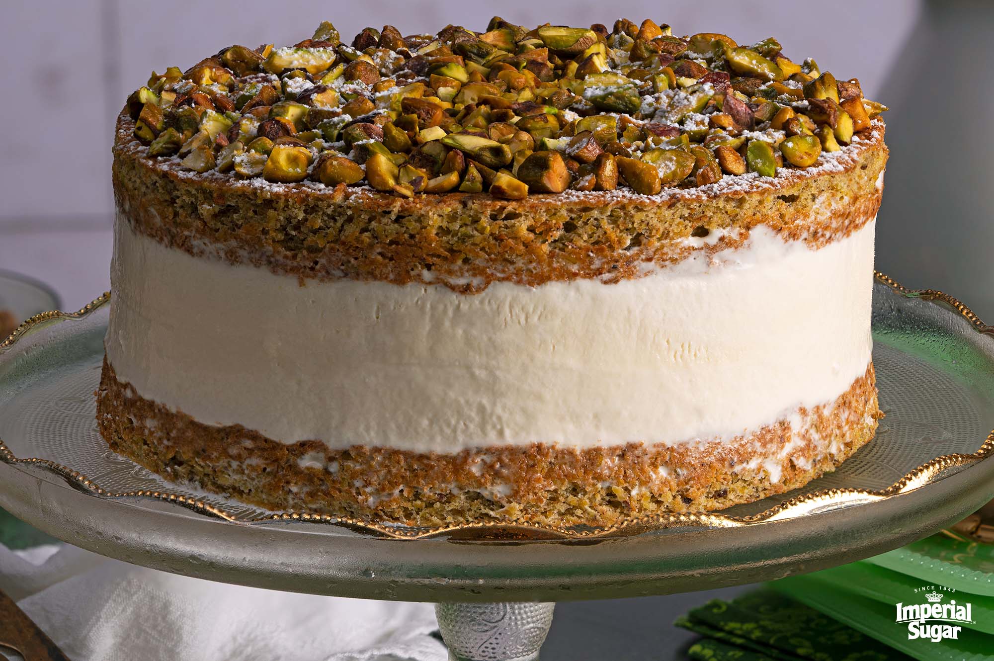 Three-Tiered Pistachio Truffle Birthday Cake | Anges de Sucre