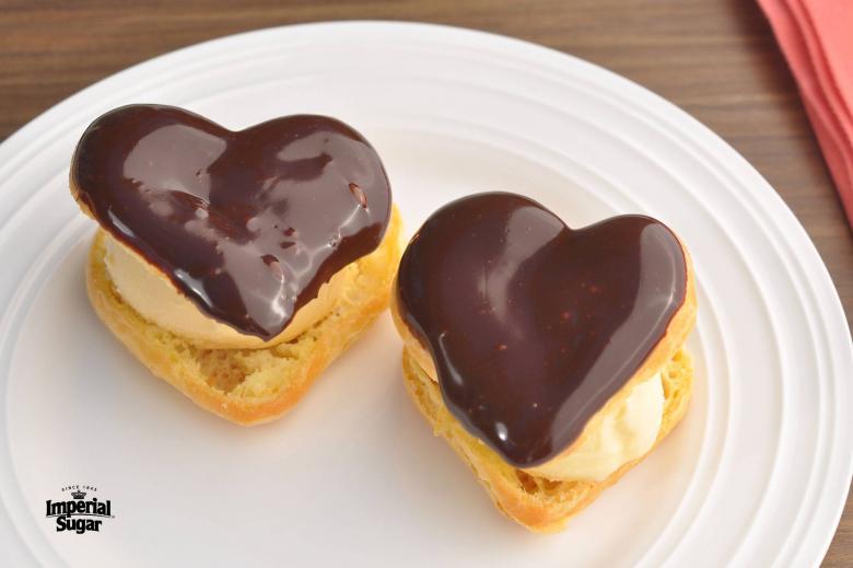 Heart Puff Pastries With Ice Cream Chocolate Sauce Imperial Sugar