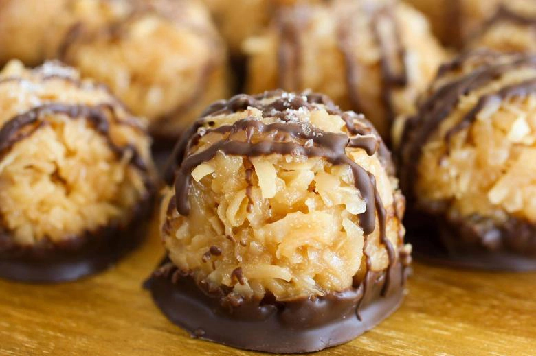 No Bake Salted Caramel Coconut Macaroons